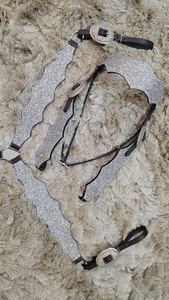 Silver Glitter & Rhinestone Genuine Leather Horse Tack Set Lightweight Seasonal Western Tack Includes Headstall Breast Plate - Product Image 2