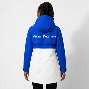 Chaqueta Impermeable con Capucha para Mujer, Diseño Color Block Azul y Blanco, con Letras Griegas, Manga Larga, Marca Zeta Phi Beta Sorority - Product Image 6