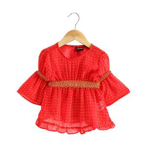Ensemble Sharara en Georgette imprimé pour filles avec manches 3/4 corail et jaunes - Product Image 4
