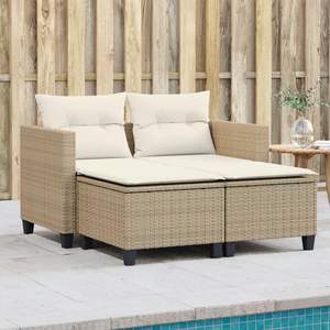 Canapé 2 places beige avec tabourets Mobilier de jardin en poly rotin - Product Image 1