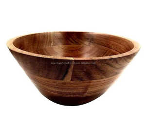 Ensemble de bols à salade en bois naturel sculpté sur mesure de haute qualité, fabriqués à la main, finement polis, pour la maison et les restaurants, emballés dans un carton, style bohème - Product Image 1