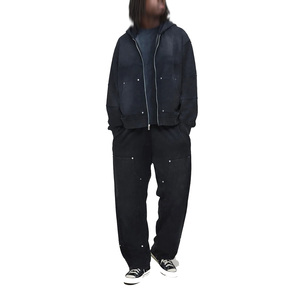 100% Cotton High Quality Baggy Sweatpants Customized Acid Wash Sun Fade Zip Up Streetwear Oversized Men's <b>Winter</b> Tracksuits - Product Image 6