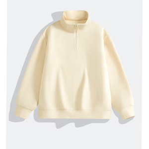 Men's Women's Streetwear Half Zip Pullover Oversized <b>Mock</b> <b>Neck</b> Sweatshirt Plain Cotton Custom Logo <b>Top</b> - Product Image 2