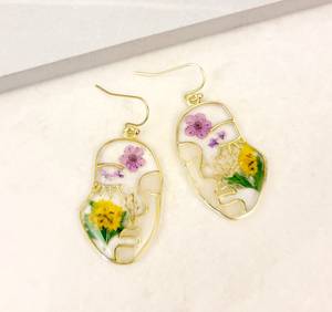 <b>Resin</b> Floral Face <b>Resin</b> Earrings Abstract Bloom Earrings Yellow Flower Earrings Minimal Outline Earrings <b>Resin</b> <b>Crafts</b> - Product Image 1