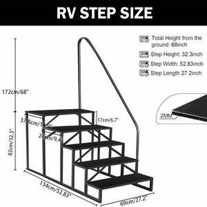 5 Step RV Stairs with Handrail 660 Lbs Load Capacity Anti Slip Panel Mobile Home Travel Stairs RV Parts & Accessories - Product Image 2