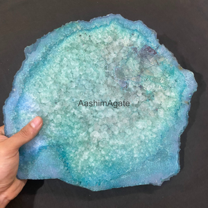 AashimAgate Plato de Ágata Pulida de Forma Libre, Color Verde Azulado, Piedra Preciosa para Decoración del Hogar, Placa de Cristal Feng Shui - Product Image 2