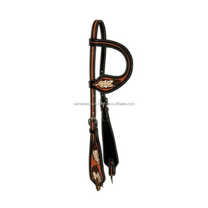Mejor calidad hecho a mano 100% cuero genuino occidental 2 tonos solo oído Headstall con diseño de plumas al por mayor fabricante proveedor - Product Image 2