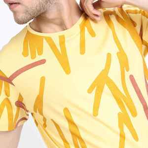 Men's Yellow <b>Geometric</b> Print O-Neck Short Sleeve T-<b>Shirt</b> Regular Fit Casual 100% Cotton Breathable Jersey Knitted - Product Image 6
