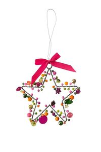 Adornos navideños de fieltro hechos a mano en forma de corazón con cuentas y bordados multicolor. - Product Image 5