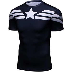T-shirt de compression noir pour homme à manches courtes, séchage rapide, en polyester, anti-UV, imprimé étoiles, pour entraînement sportif et athlétique - Product Image 1