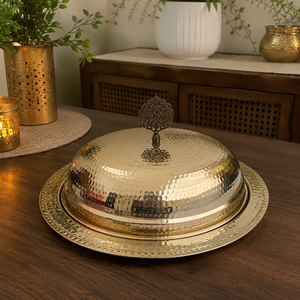 Handmade Pure Copper Food Serving <b>Tray</b> <b>with</b> Dome <b>Lid</b> | Hammered Copper Serving Platter <b>with</b> Cover | Luxury <b>Buffet</b> Food Warmer - Product Image 3
