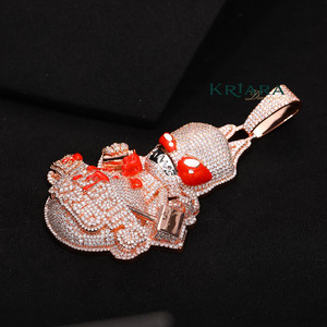Pendentif en argent 925 plaqué or rose avec moissanite, style dessin animé, yeux rouges et détails sanglants, bijoux unisexe style hip-hop - Product Image 5