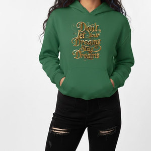 Sudadera con Capucha Verde para Mujer con Estampado de Frase 'Dream' en Dorado, Tejido de Algodón, para Otoño - Product Image 5