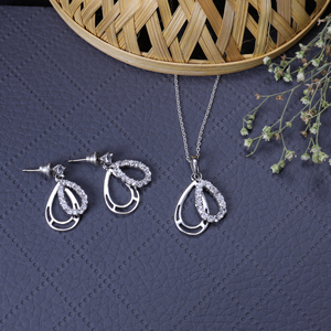 925 Silver Teardrop Earrings & Necklace <b>Set</b> <b>Gift</b> for Necklace Ring Earrings for Women <b>Girls</b> Fashionable Jewelry Supply Bulk Her - Product Image 5