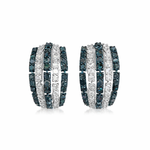 925 Sterling <b>Silver</b> 1.78 Ct Round White Blue Diamond Huggie Hoop <b>Earrings</b> Ladies Womens Everyday Wear Wholesale <b>Wedding</b> Jewelry - Product Image 1