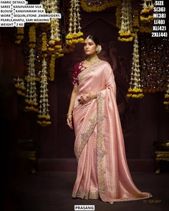 Sari Tradicional de Seda Kanjivaram Color Muse para Mujer - Absorbe la Humedad y No se Arruga - Product Image 2