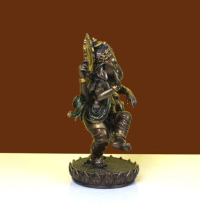 Antique Copper Finish Resin Handcrafted Dancing Ganesha <b>Statue</b> with Figures-Traditional <b>Religious</b> Home Decor Temple Altar Figure - Product Image 4