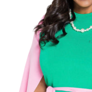 Vestido Ecológico de Dos Tonos Verde y Rosa para Mujer, con Mangas Tipo Capa y Botones, Diseño Elegante con Bloques de Color y Hombros Caídos, Ideal para Fiestas Casuales - Product Image 2