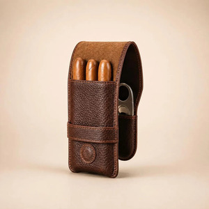 Estuche para cigarros de cuero premium hecho a mano con cortador integrado, ideal para coleccionistas y profesionales ejecutivos, a la venta a bajo precio. - Product Image 2