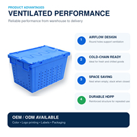 Conteneur logistique empilable ventilé en plastique ZNTB020, perforé, avec couvercle, trous ronds 600x400, emboîtable