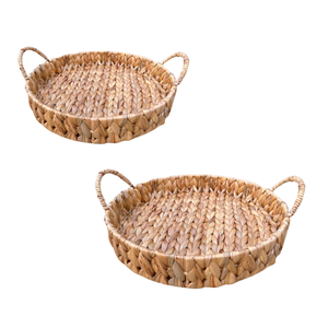 Handcrafted WATER HYACINTH TRAY FRUIT STORAGE BASKET with Handles Decorative Home Serving Tray - Product Image 1
