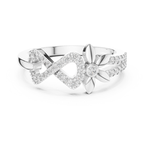 Bague pour femme en diamant de culture INFINITY FLORAL, or blanc 18 carats plaqué rhodium, certifiée, pour fiançailles, mariage, usage quotidien, style glamour - Product Image 1