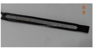Banda de cuero para cejas en forma de onda en cuero con acabado negro costuras completas y acolchado con cristales genuinos de 5 filas - Product Image 2
