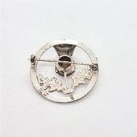 Broche Écossaise Vintage en Alliage Métallique avec Pierre en Verre Couleur Citrine, Motif Thistle Argenté, pour Kilt – Meilleure Vente