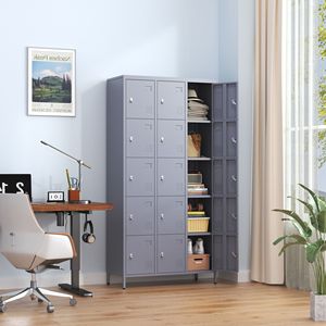 72 "H metallo armadietti 15 porta armadietto per la casa palestra ufficio e Garage grigio con facile montaggio blocco per i dipendenti - Product Image 4
