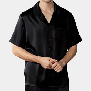 Ventes en gros de robes de nuit personnalisées pour hommes, pyjamas en satin de soie 4XL, ensemble court pour hommes, pyjamas d'été pour hommes, ensemble de vêtements de nuit en soie - Product Image 4