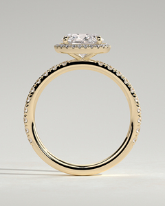 Anillo de Oro Sólido de 14k con Diamante Solitario Cultivado en Laboratorio de Corte Cojín y Halo con Banda de Diamantes Engastados en Pavé, Anillo Nupcial de Lujo Hecho a Mano - Product Image 6