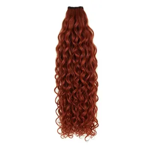 Long Reddish Curly 100% Remy Human Hair Weft <b>Wig</b> Natural Color Full Volume Silk Base Dark <b>Brown</b> Customize Size - Product Image 1