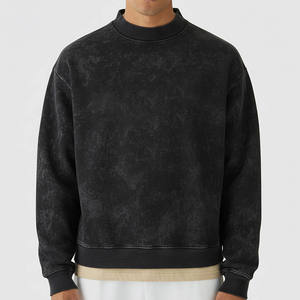 Novedad: Sudaderas Básicas de Algodón 100% para Hombre, Estilo Hip Hop, Color Negro Sólido con Lavado Ácido y Hombros Caídos, Colección 2026 - Product Image 2