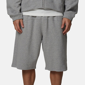 Men's Gray Solid Color Knitted Bermuda Shorts <b>Elastic</b> Waist Casual Style Mid Rise With Pockets Breathable Cotton Fabric - Product Image 4