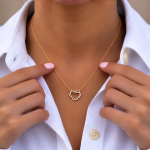 DEF VS 14K Gold Lab Diamond 0.40ct Double Interlocking Heart Necklace Pave Set Heart Necklace Romantic <b>Gift</b> Couple <b>Love</b> Necklace - Product Image 4