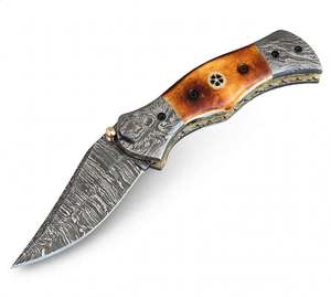 Handcrafted Damascus Steel Folding <b>Knife</b> Honey <b>Bone</b> <b>Handle</b> Desk Tool - Product Image 3
