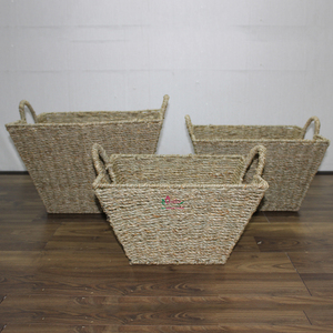 Rustic Rectangle Seagrass Multifunction Storage <b>Baskets</b> with Handles for Living Room <b>Laundry</b> Bathroom Organization - Product Image 5