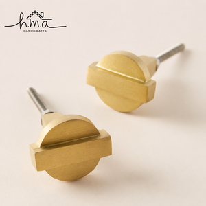 Handcrafted Solid Brass Half Moon Cabinet <b>Knob</b> Satin Golden Finish Modern <b>Drawer</b> Pull Wardrobe Door Cupboard Furniture Handle - Product Image 1