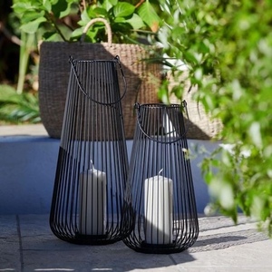 Iron Candle <b>Lanterns</b> <b>Set</b> of 2 Black Wire Outdoor Home Decoration Durable Modern Design - Product Image 1