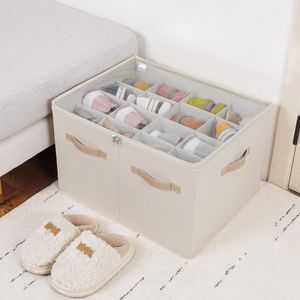 Boîte à chaussures pliable avec séparateurs réglables et couvercle transparent, organisateur de rangement pour baskets gain de place avec poignées renforcées - Product Image 5