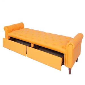 Multifunctional Orange Sofa Stool with PU Leather Armrests for Living Room Storage - Product Image 3