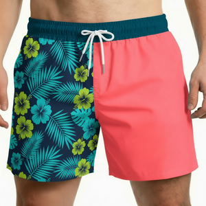 Traje de Baño para Hombre, Estampado Floral Tropical, Secado Rápido, Cintura Media, Cordón Ajustable, Shorts Casuales, 100% Poliéster, Tejido de Punto - Product Image 1
