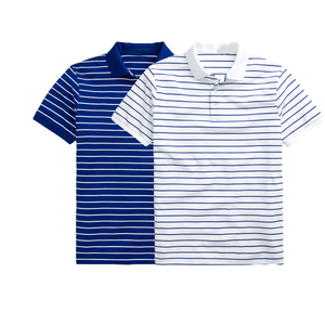 เสื้อโปโลผู้ชายลายทางถัก แขนสั้น ทรงปกติ สีขาว-น้ำเงิน ดีไซน์ลาย - Product Image 2