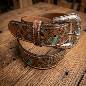 Cinturón de Cuero Genuino de Marca Famosa con Grabado Floral Estilo Western para Hombre y Mujer - Product Image 4