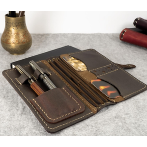 Carnet de notes en cuir fait main avec couverture en cuir grainé, porte-stylo, organiseur de journal de voyage, accessoire de lecture, poches rechargeables - Product Image 5