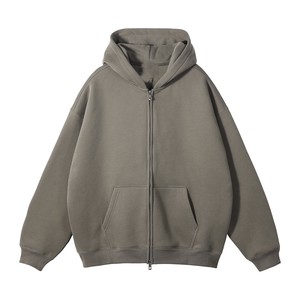 Sudadera con capucha y cremallera completa de algodón grueso extragrande unisex, lisa, azul claro - Product Image 5