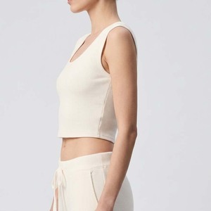 Débardeur côtelé à col montant pour femme, coupe ajustée, extensible, sans manches, mode estivale, personnalisable avec logo, vente en gros - Product Image 4