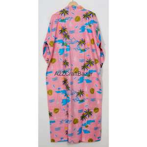 Robe longue en coton doux, kimono, nuisette, maillot de bain, tenue de plage, vêtement de nuit, bikini avec motif floral et logo au dos pour femme - Vente en gros - Product Image 6