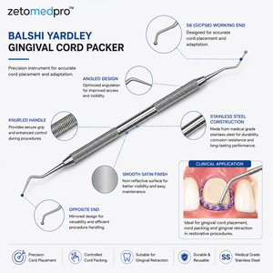 เครื่องมือวางเชือกเยื่อหุ้มฟัน Dental Balshi, Yardley Gingival Cord Packer ทำจากสแตนเลส OEM Zetomed Pro - Product Image 3