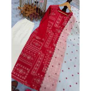 Conjunto Dupatta y parte inferior superior 2XL de diseñador para mujer con trabajo de secuencia de bordado elegante - Product Image 3